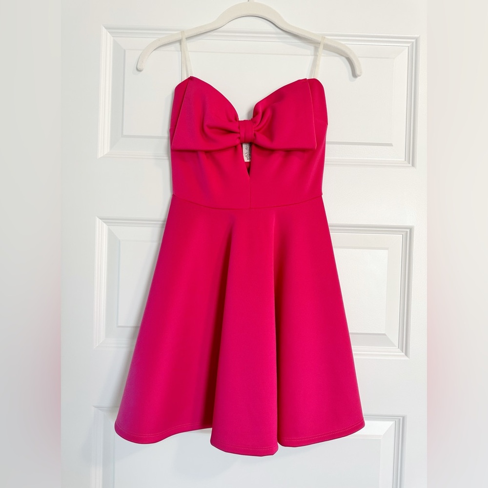 Fuchsia Bow Strapless Mini Dress